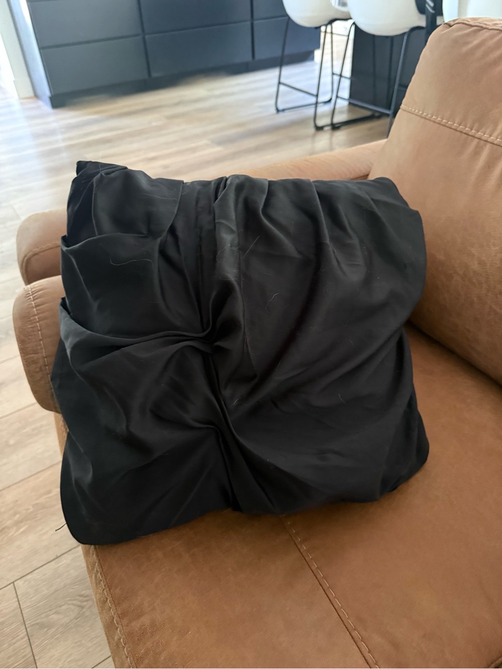 Decorative Black Pillow with Gathered Center